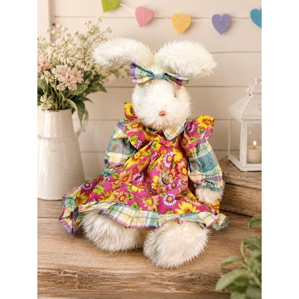 Vintage 1990s Good Stuff Plush Bunny Rabbit 24” Floral Dress Cottagecore Easter